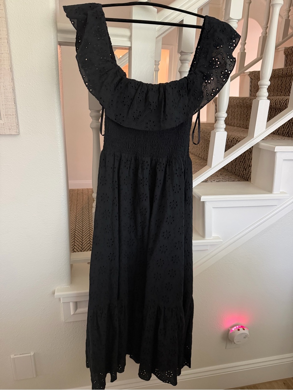 Tularosa Black Smocked Off-Shoulder Midi Dress